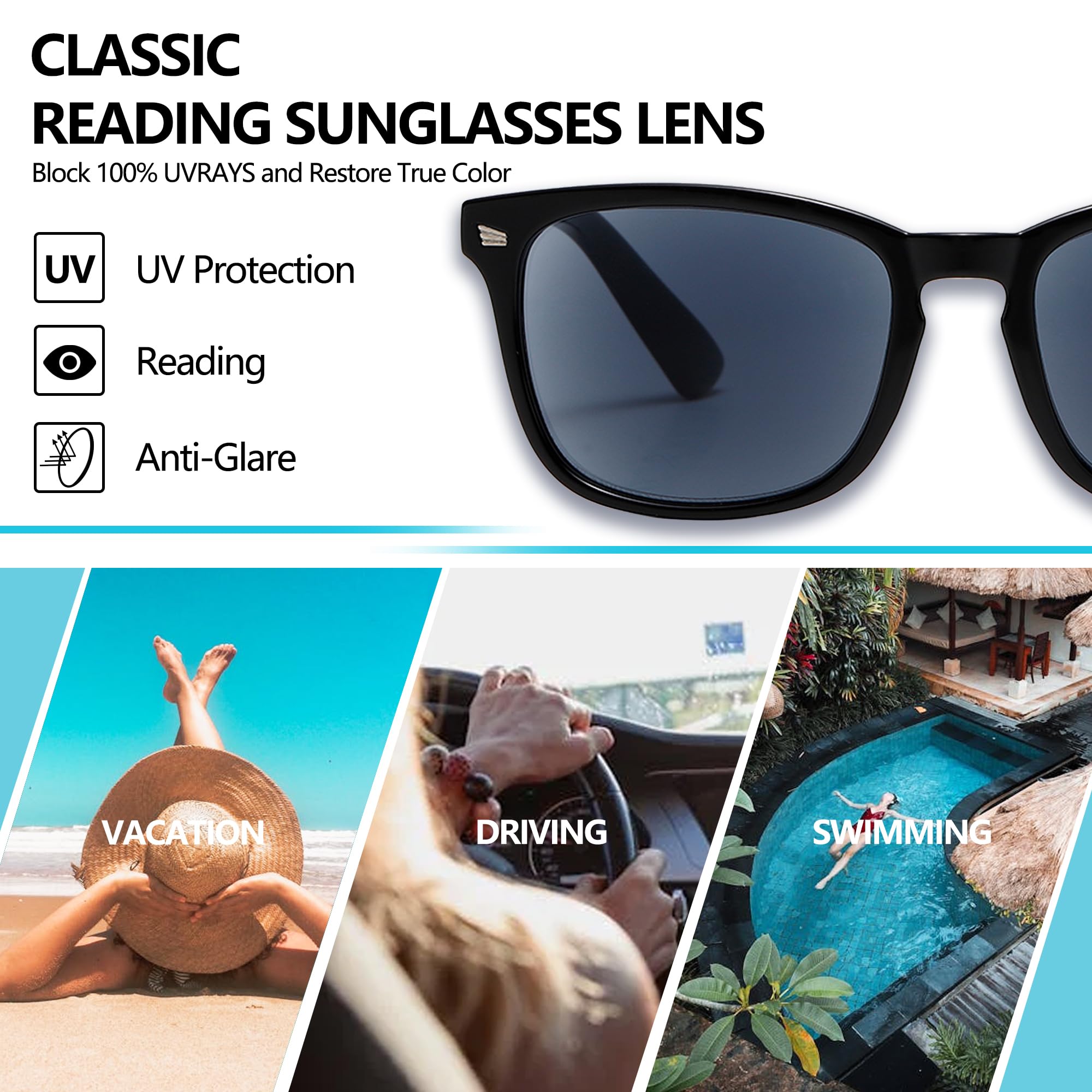 Leser-Sonnenbrille für Damen, klassische Retro-Lesebrille, UV400, mit Metallfeder, 3 Stück