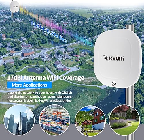 Miniatura 8 de KuWFi Kit de puente WiFi punto a punto 5.8G, TDMA 10KM de largo alcance al aire libre punto a punto puente inalámbrico CPE, extensión WiFi a