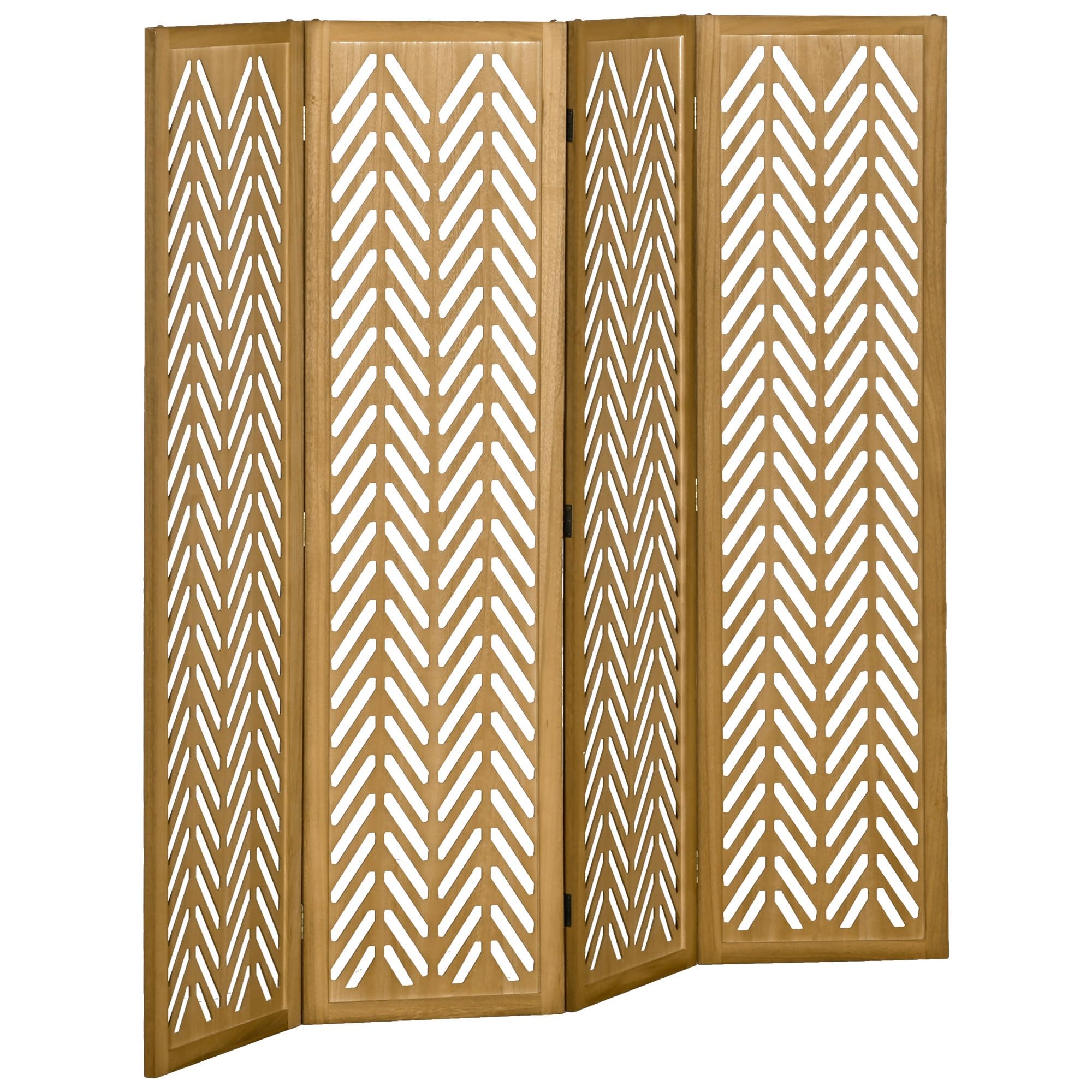 HOMCOM Paravent en Bois ajouré séparateur de pièce closion intérieur Pliable 4 Panneaux en Bois 160 x 170 cm Naturel