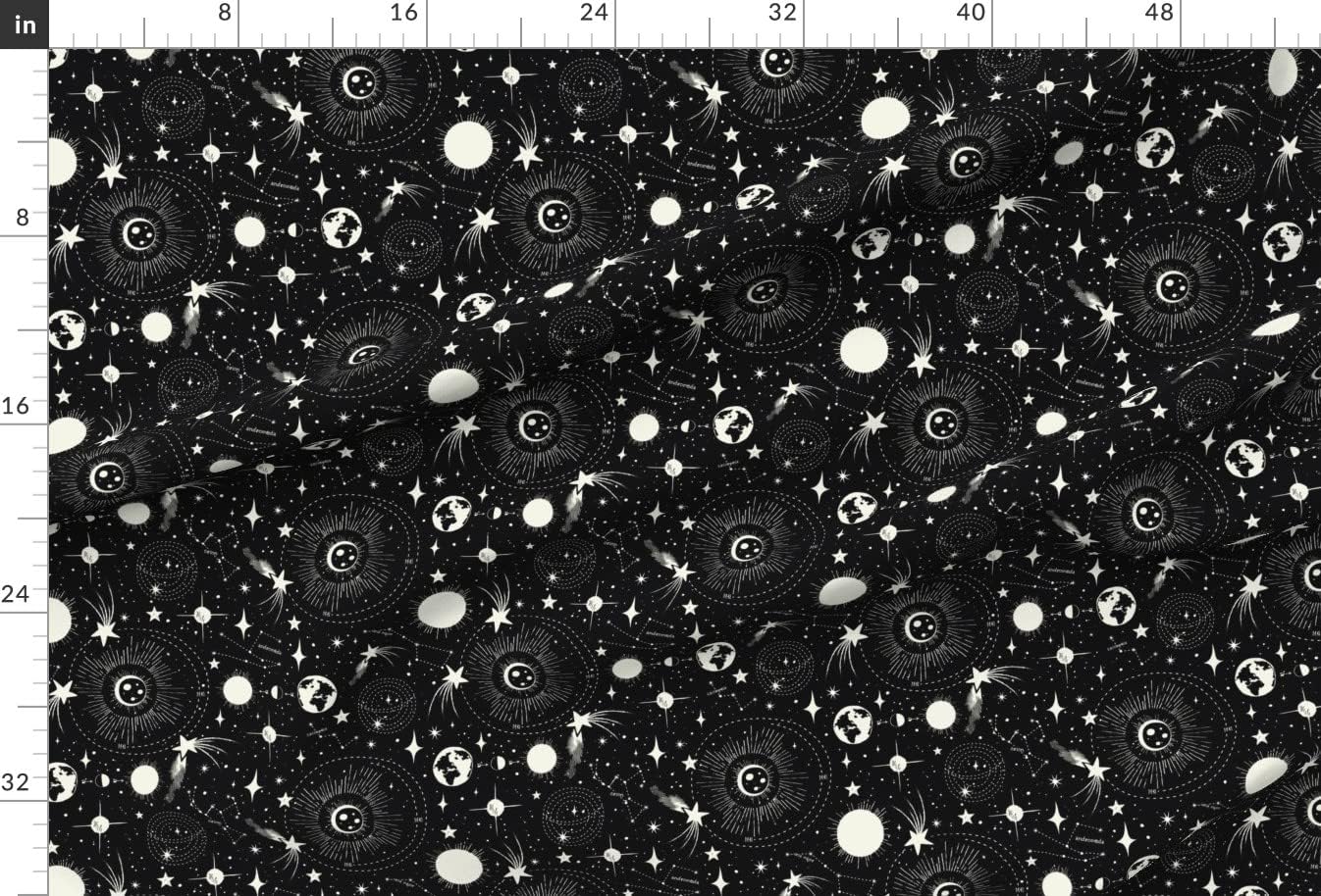 Spoonflower Fabric - Solar System Black Stars Space Moon Vintage Celestial White Lunar Printed on Upholstery Velvet Fabric Fat Quarter - Upholstery Home Decor Bottomweight Apparel