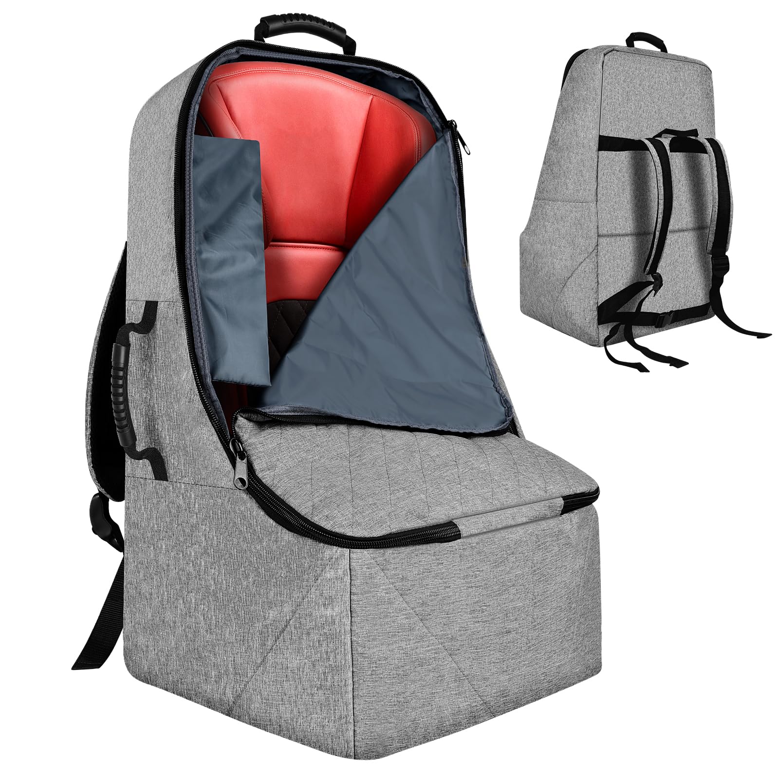 ZRRAJOY Padded Car Seat Travel Bag for Airplane, Heavy Duty Backpack for Air Travel, Water-Resistant Carrier with Shoulder Strap, Fits Most Car Seats (Grey)