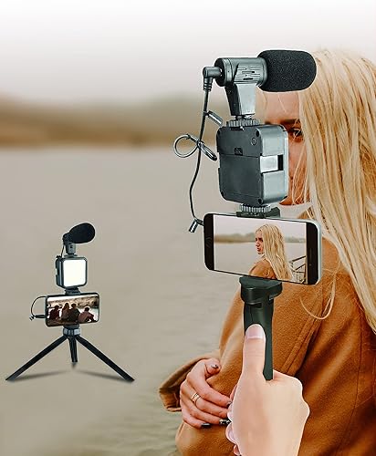 Miniatura 2 de Acuvar Kit de inicio de vlogging para iPhone, Android con trípode de 10 pulgadas, 36 luces LED, soporte para teléfono y micrófono de mini escopeta