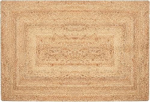 Miniatura 4 de Ekakshx Alfombra trenzada de yute tejida a mano, 2 x 3 pies, color natural, alfombra de entrada, alfombra reversible de decoración de granja para
