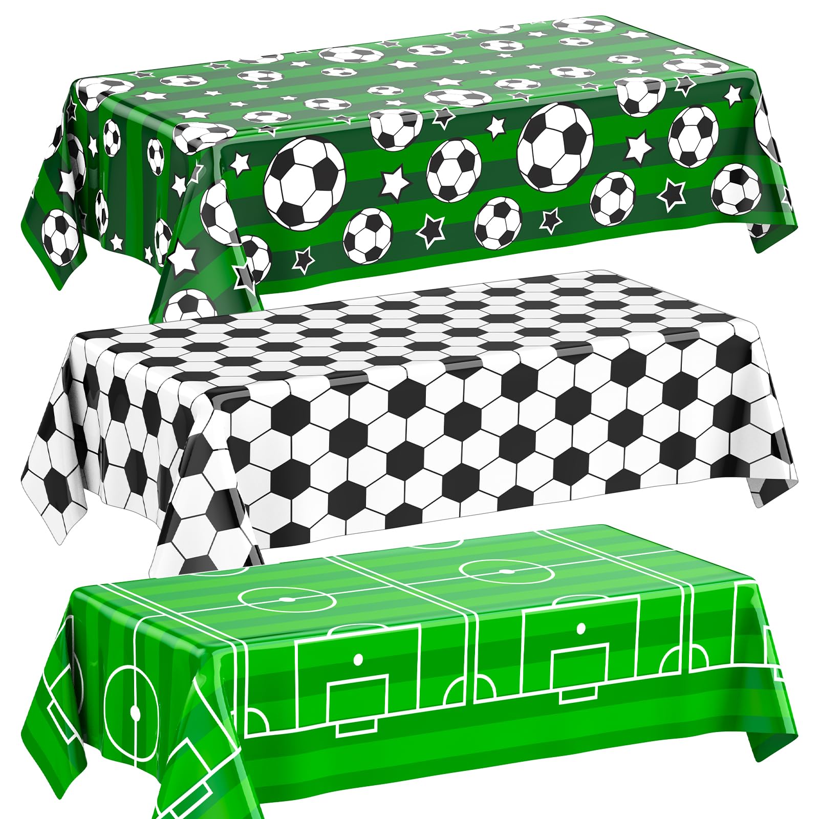 Oudain 3 Packs Soccer Party Decorations Supplies 54" x 108" Soccer Tablecloth, 3 Styles of Disposable Plastic Rectangular Table Covers for Soccer