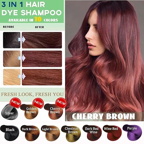 Miniatura 2 de Champú de tinte para el cabello castaño cereza, retoque de raíz, larga duración, fácil de usar, champú para el cabello en 10 minutos para mujeres,