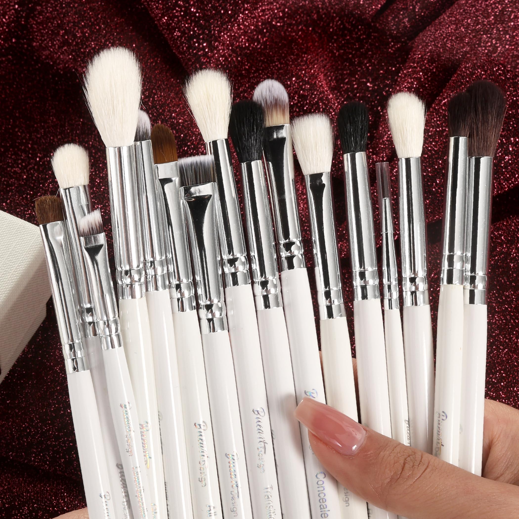 Everyday Essentials Make-up-Pinsel-Set für Lidschatten, Augenbrauen, Liner, Wimpern, natürliches Haar, Mischpinsel, hochwertiges Ziegen- und Ponyhaar, 16-teilig
