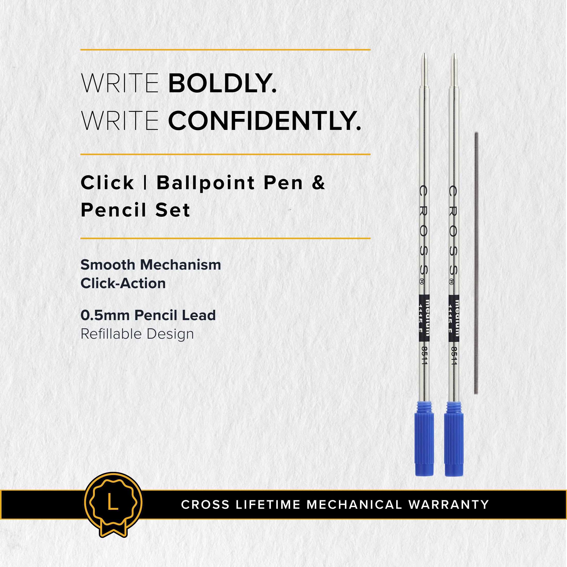 CROSS Set penna a sfera ricaricabile in cromo lucido e matita meccanica da 0,5 mm, in confezione regalo di alta qualità