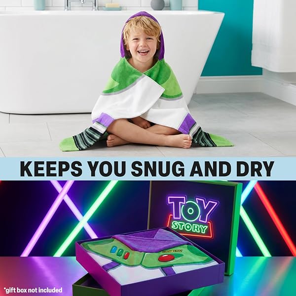Toy Story Buzz Lightyear Incappucciato Asciugamani Bambino, Cotone Bagno e Asciugamano Mare, Morbido e Assorbente Asciugamani Bambini con Cappuccio, Estate Regalo Bambino (Multi Buzz Lightyear) - 5