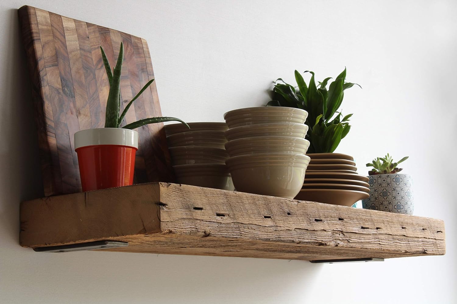Urban Legacy Reclaimed Barn Beam Deep Shelves | Deep Shelves with Brackets Included, Set of 2 | (Natural Low Profile Bracket, 48" x 11" x 3")