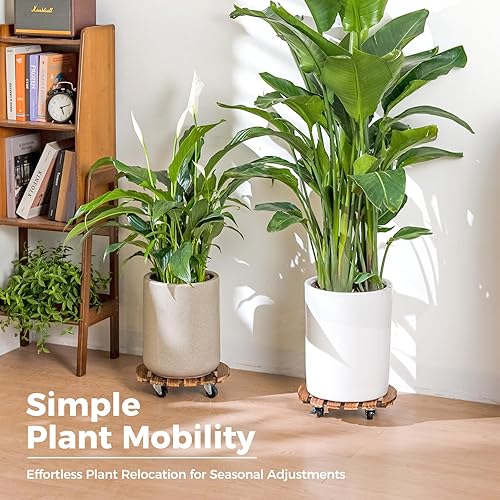 Miniatura 5 de Bamworld Soporte para Plantas al Aire Libre con Bandeja Rodante Organizador para Plantas con Ruedas 12 Pulgadas Carro de Plantas con Ruedas Carro de