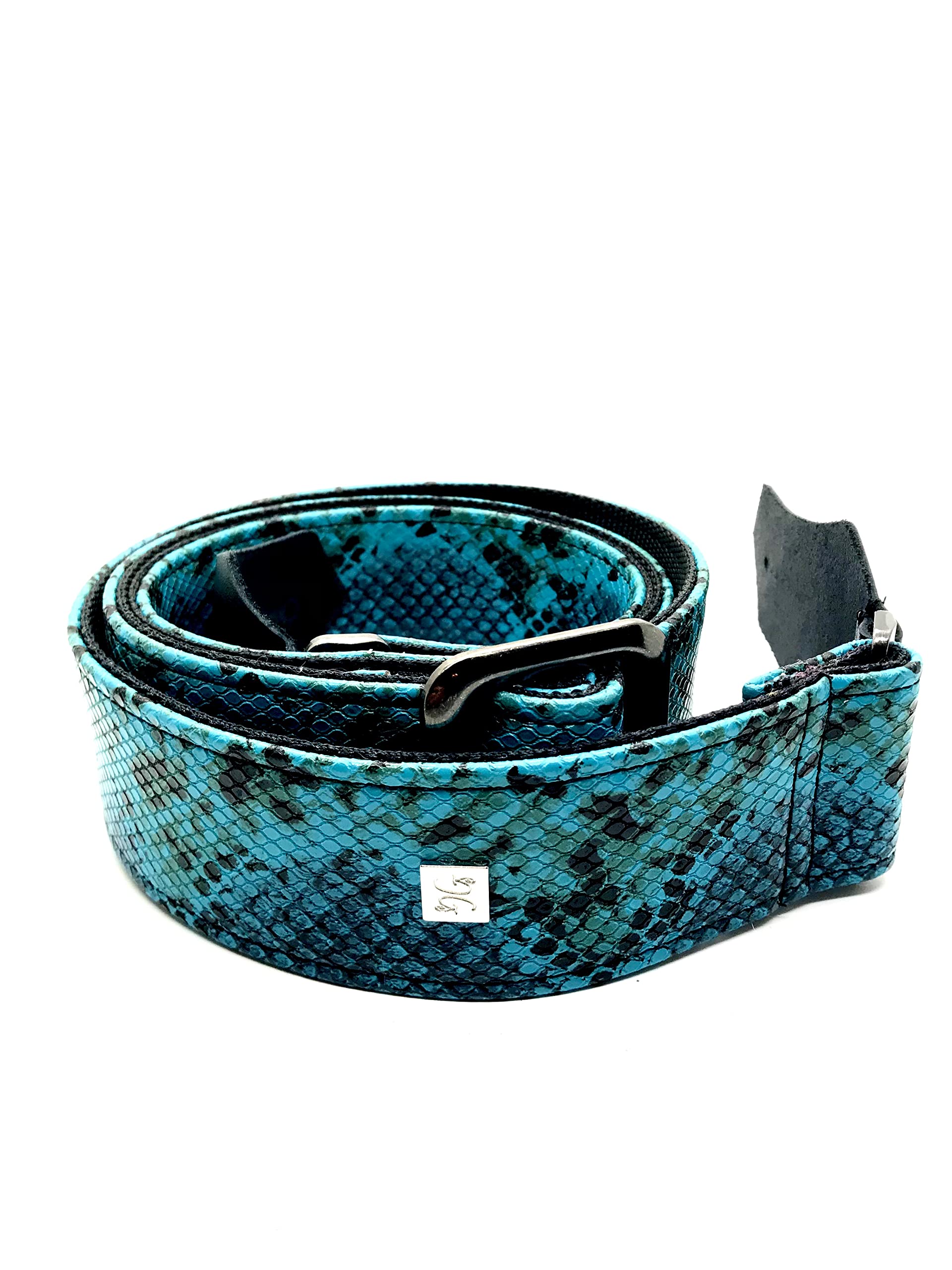 GET'M GET'M - TURQUOISE PYTHON Cinghia per Chitarra o Basso Turquoise, Rivestimento in Finta Pelle di Pitone, Colori Turchese, Sfumature di Verde e Nero, Regolabile Fino a 165 cm