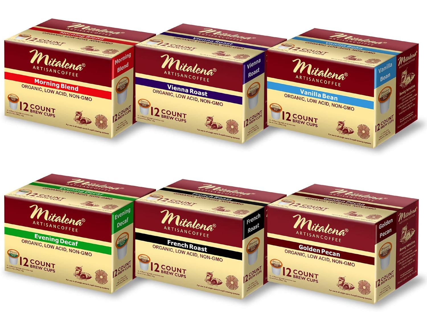 Mitalena Variety Pack Low Acid Coffee Pods 72ct Organic