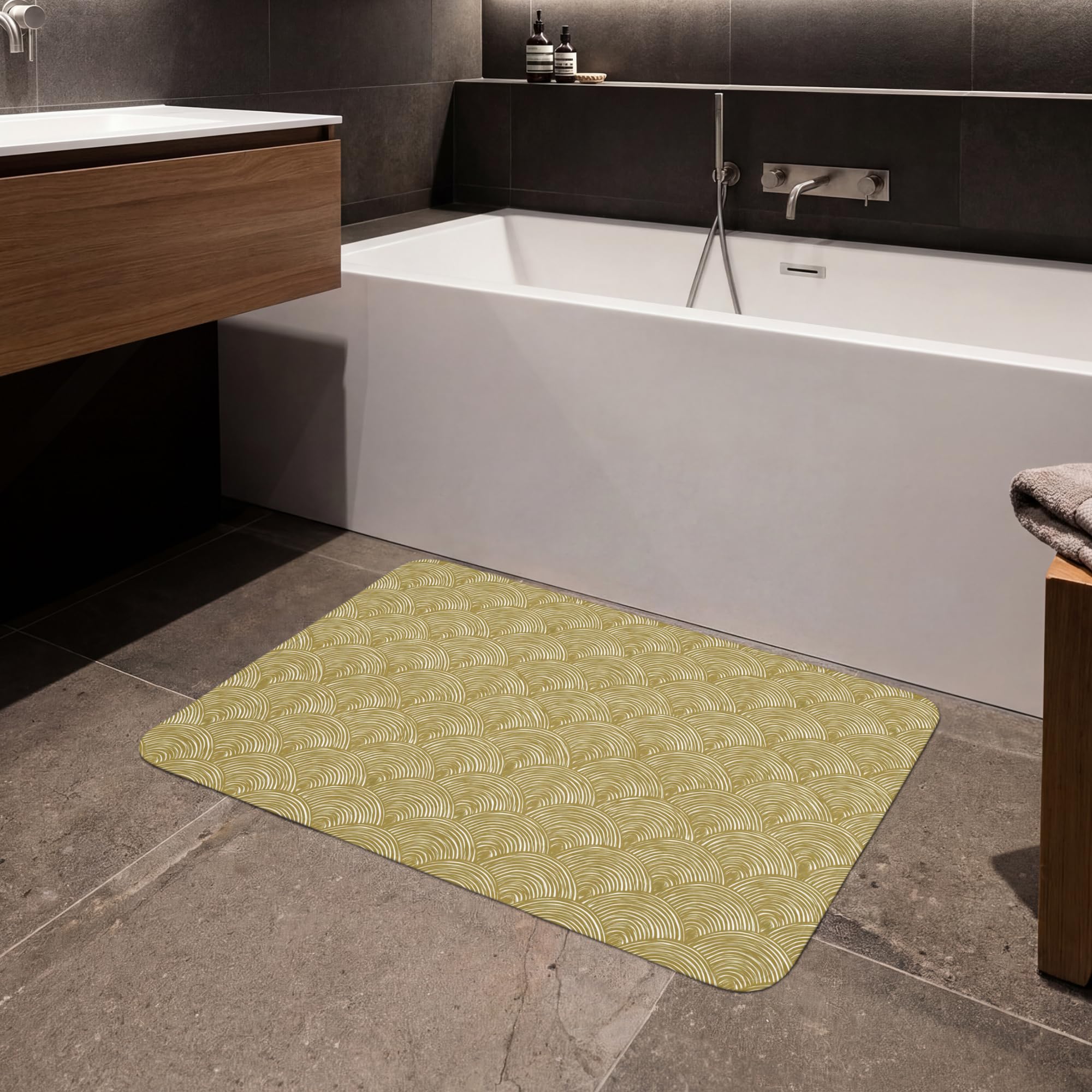 Alfombra Baño Rectangular 90x60 cm Decoracion Bathroom Mat Non Slip Shower Lavable Antideslizante Alfombrilla Tapete Banheiro Abanico - Geométrico - Verde