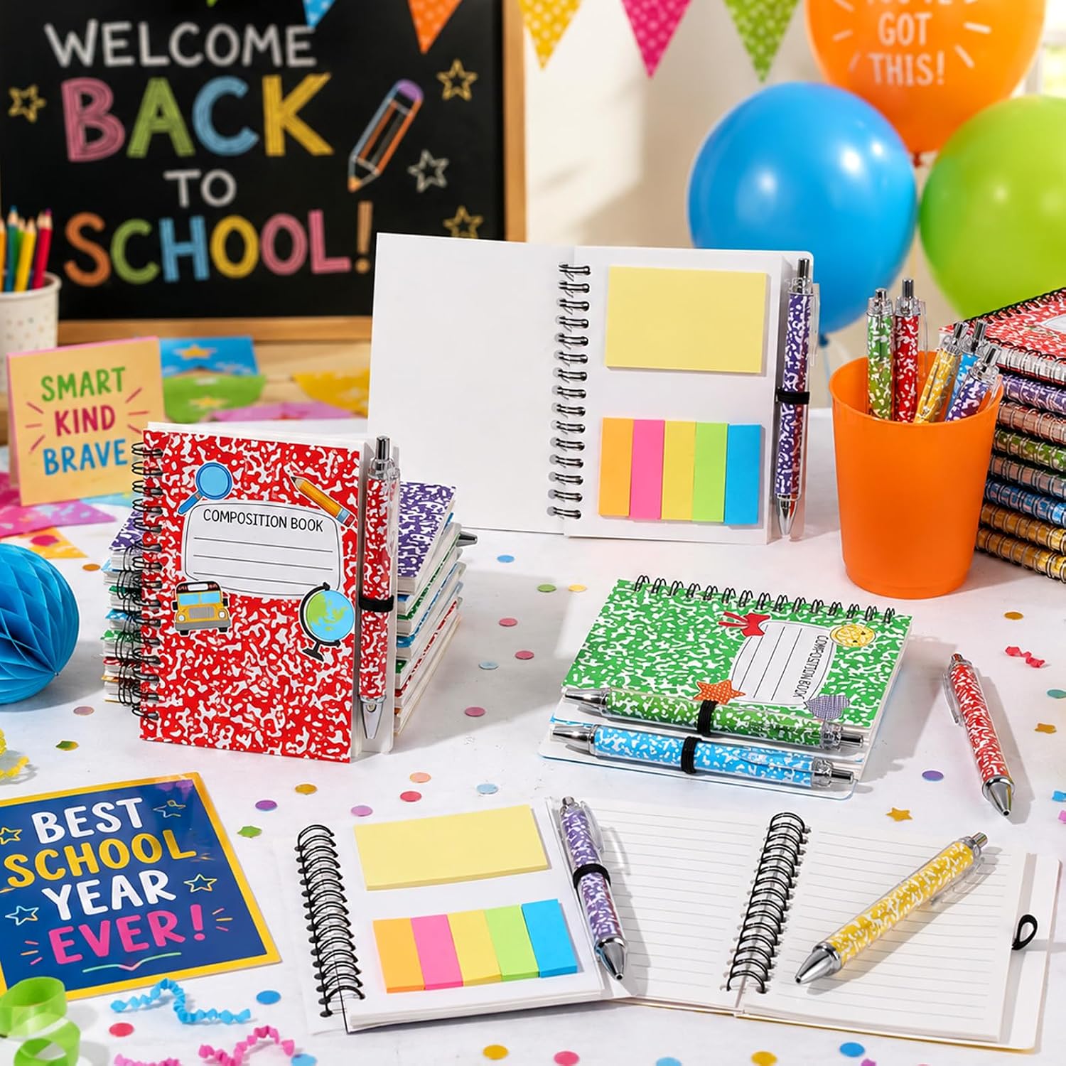 Wiooffen 60 Pcs Composition Notebooks Themed A6 Pocket Spiral Notebooks with Sticky Notes and Pens Colorful Marble Design Gift Bulk Teachers Giveaways Rewards for Welcome Back First Day Party Favors image 5