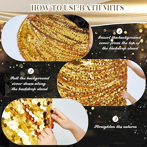 Miniatura 6 de Irenare Cubierta de marco de arco de lentejuelas dorada, cubierta de soporte de fondo de 3.3 x 7 pies, telón de fondo arqueado superior redondo para