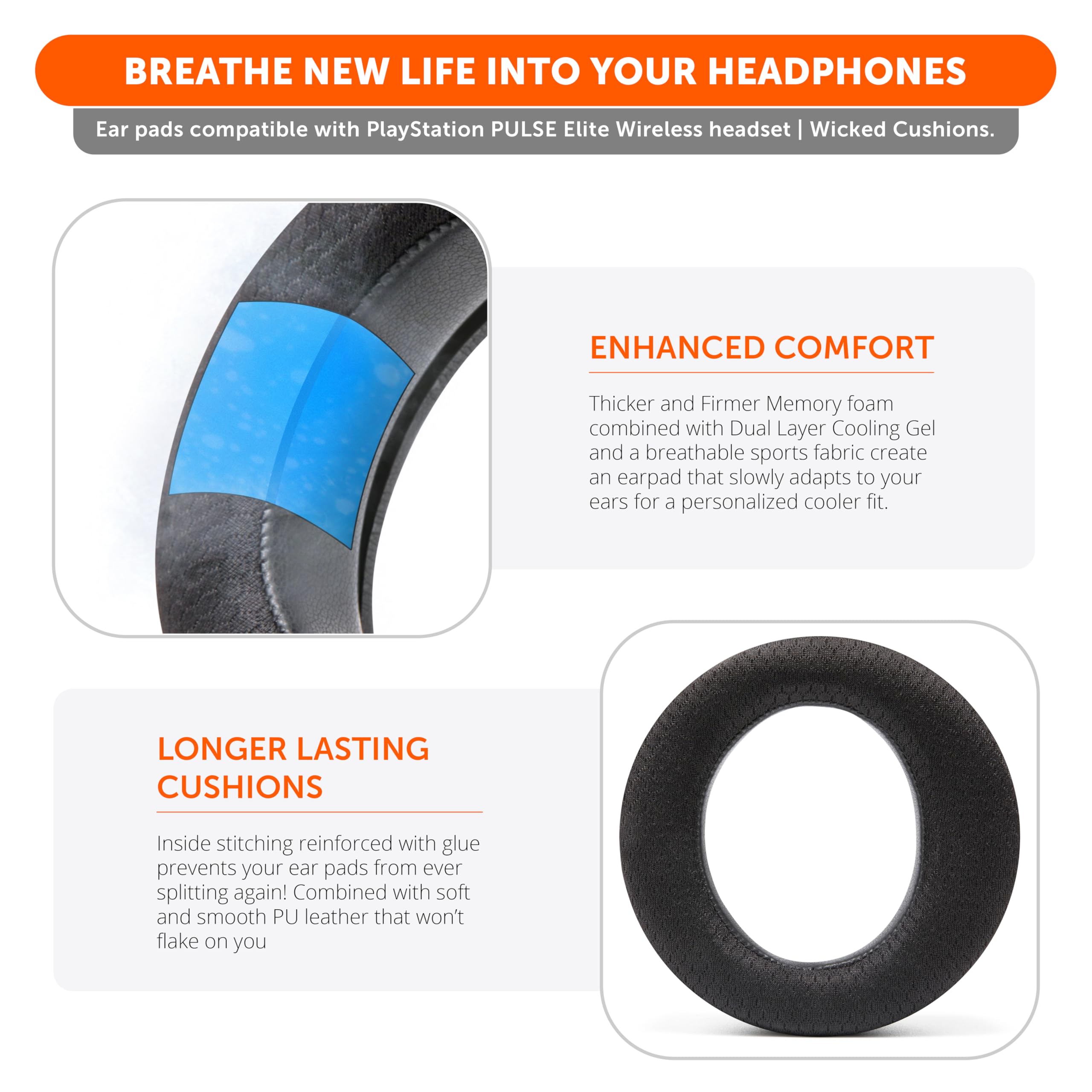 WC Freeze Pulse Elite - Cooling Gel Earpads Compatible with PS5 Pulse Elite, Made by Wicked Cushions, Black - Image 4