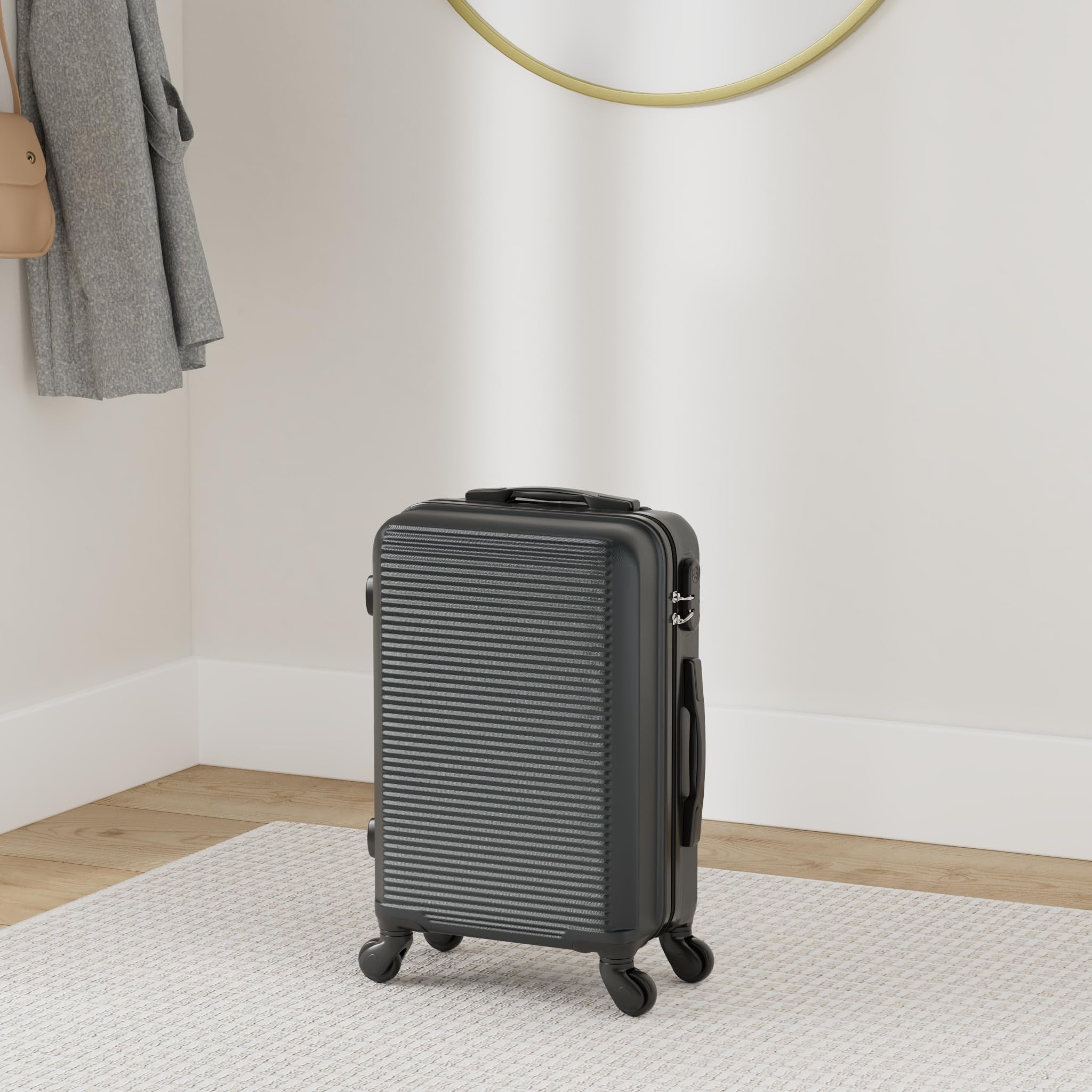 20 inch Cary-On Luggage with Hard Shell | 20" Ligthweight Cabin Approved Suitcase | Carry on Luggage 22x14x9 Airline Approved | Black