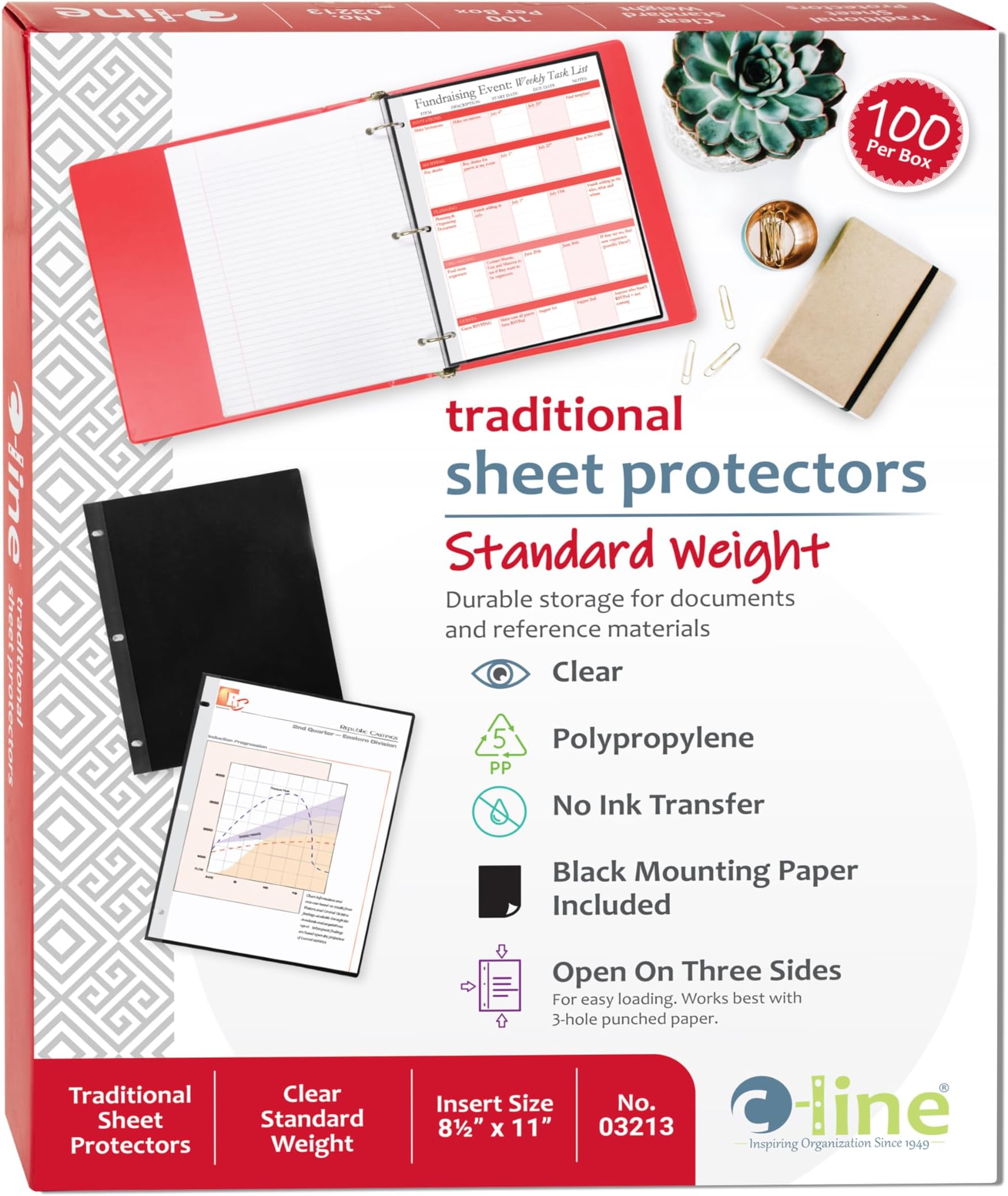 C-Line Traditional Standard Weight Poly Sheet Protectors, Clear, 8.5 x 11 Inches, 100 per Box (03213)