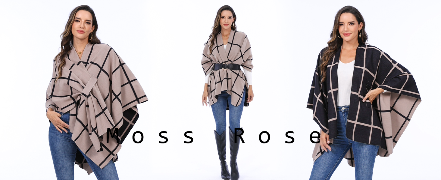 Moss Rose Women's Shawl Wrap Poncho Ruana Cape Open Front Cardigan Shawls for Spring Fall Winter