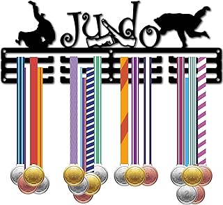 CREATCABIN Porte-Médailles Judo,Présentoir Médailles Compétition,Cadre Noir,Récompenses Course D'Athlète,Crochets Fer,Décoration MuraSur Plus 60 médailles pour Joueurs Judo Sportif,Gymnastique 40x15cm