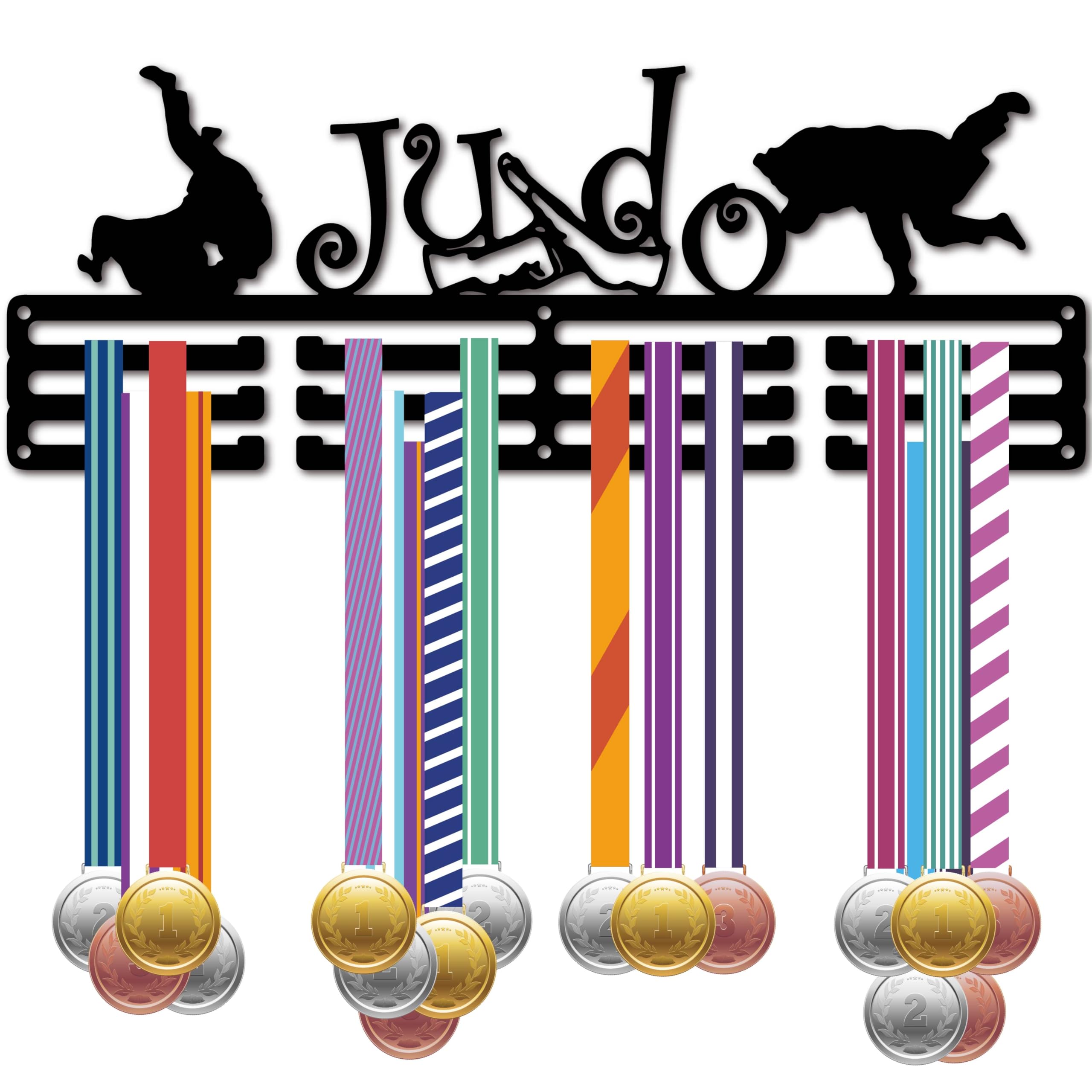 Porte-médailles Judo CREATCABIN – Cadre Noir – 40x15 Cm – 3 Rangées – Support Jusqu’à 60 Médailles – Accrochage Mural – Décoration Sportive