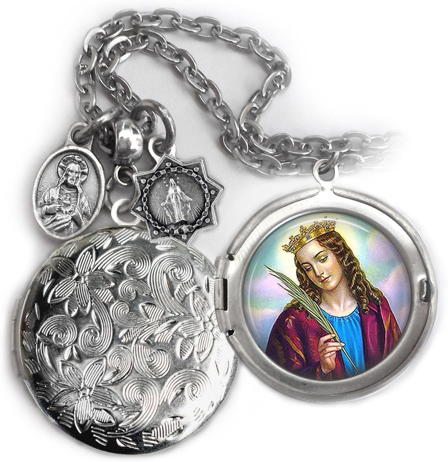 St. Catherine of Alexandria Locket Necklace, Patron Saint Confirmation Gift, Italian Charms, Catholic Jewelry