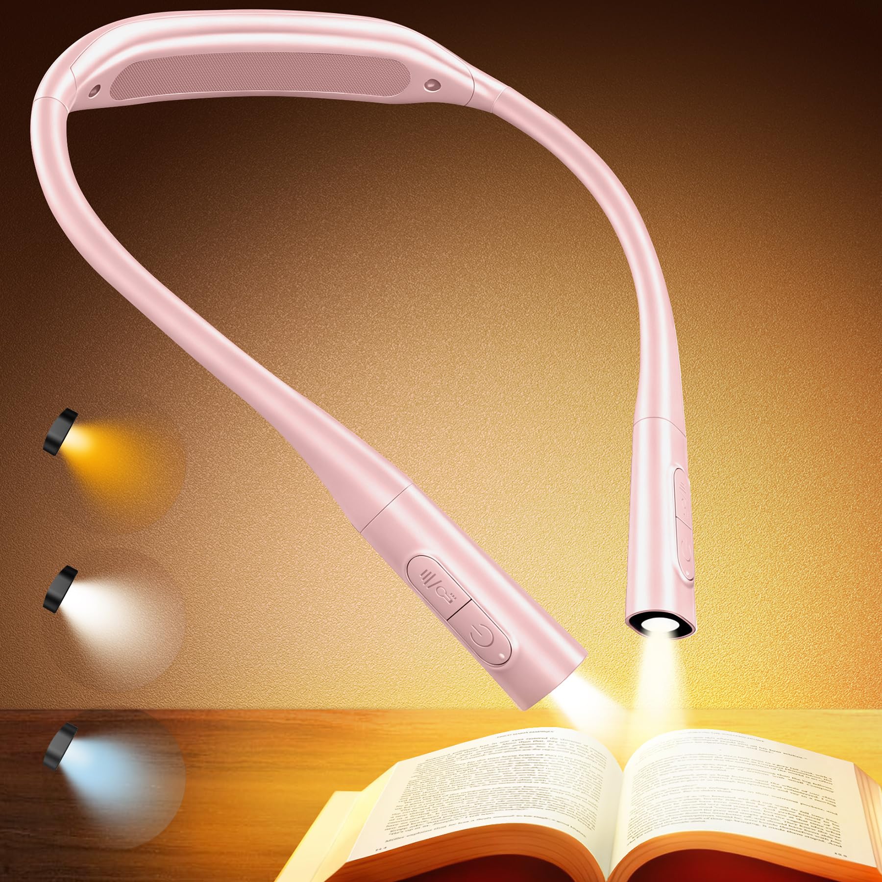 Glocusent Pink Reading Light, Book Light & Neck Light - 100Hrs Long-Lasting, Lightweight, 5 Colors & 5 Brightness, Perfect Reading Lights For Books In Bed, Crafting Light For Knitting, Camping, Book Lovers