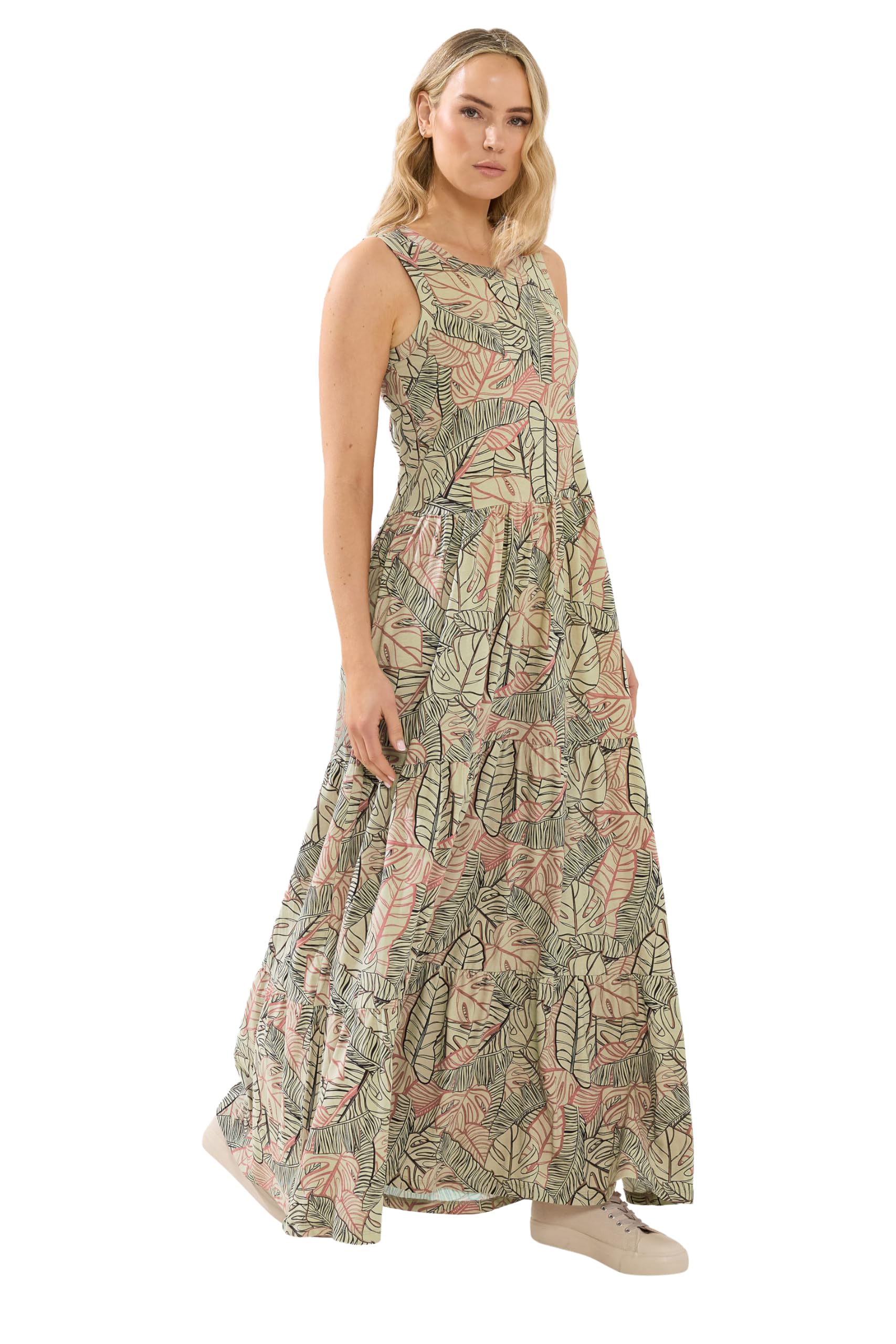 Long Tall Sally Women's Natural Tall Leaf Print Maxi Dress In | : Size 12