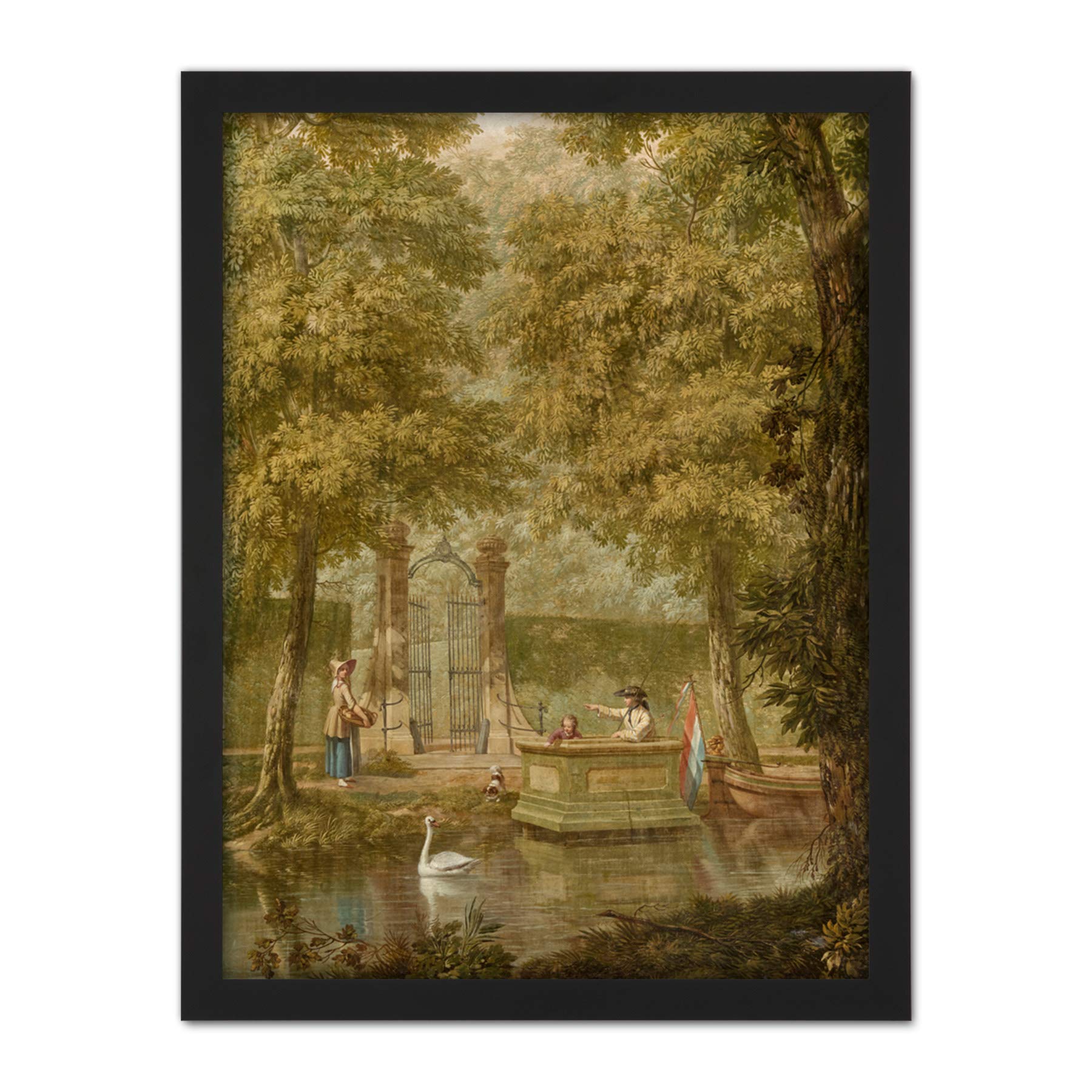 Artery8 Andriessen Dutch Landscape River Boat Painting Artwork Framed Wall Art Print 18X24 Inch