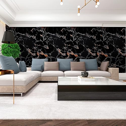 Miniatura 5 de Papel tapiz de granito de mármol negro y gris (23.6 x 118 pulgadas), película de vinilo autoadhesiva extraíble, papel decorativo para despegar y