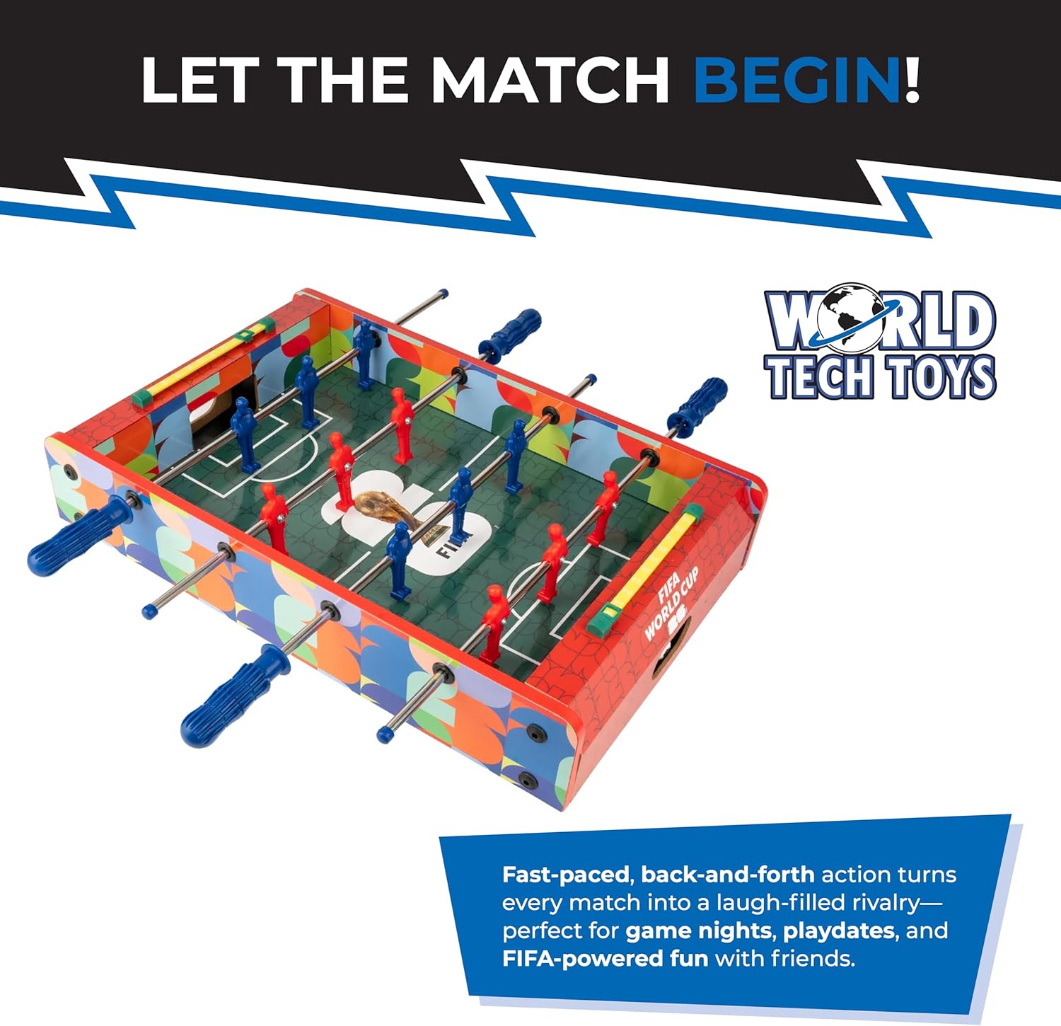 World Tech Toys FIFA Foosball Table for Kids – Tabletop Soccer Game with Rod Handles, Ball & Players – Wooden Mini Game Table for Kids 4+ – FIFA Licensed
