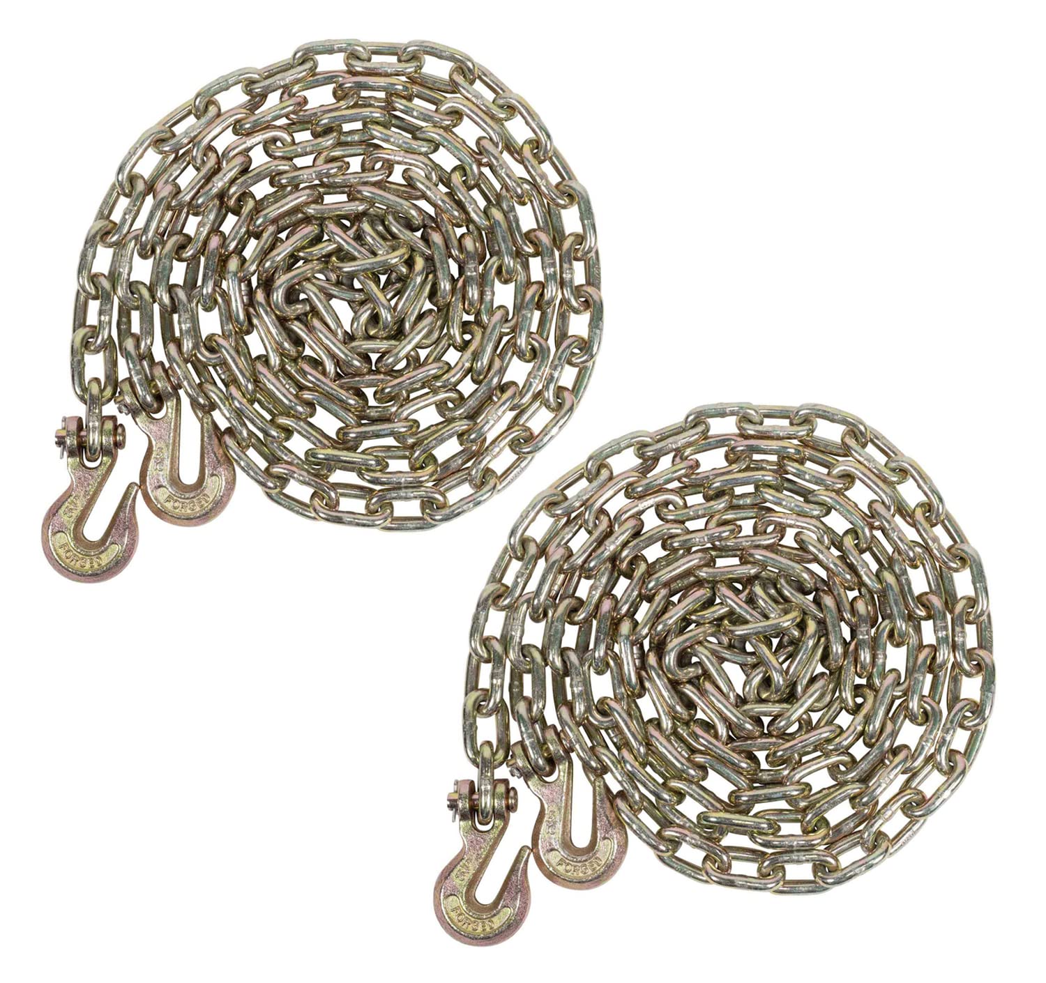 Mytee Products 2 Pack 5/16 Inch x 12 FT Grade 70 Binder Chain with Clevis Grab Hooks - G70 Transport Tow Chain - 4,700 Lbs Working Load Limit