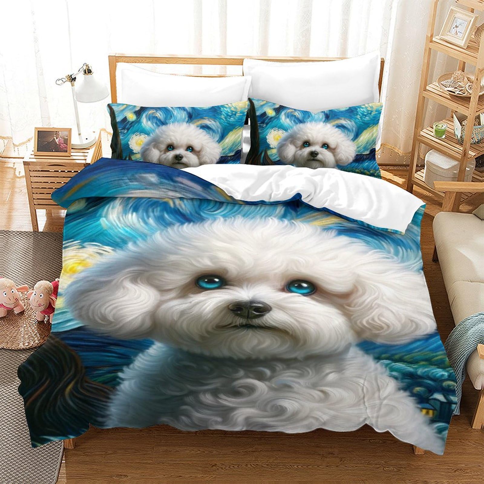 Housse de couette chien 3D en microfibre 140x200 cm avec taies pour lit d'enfant