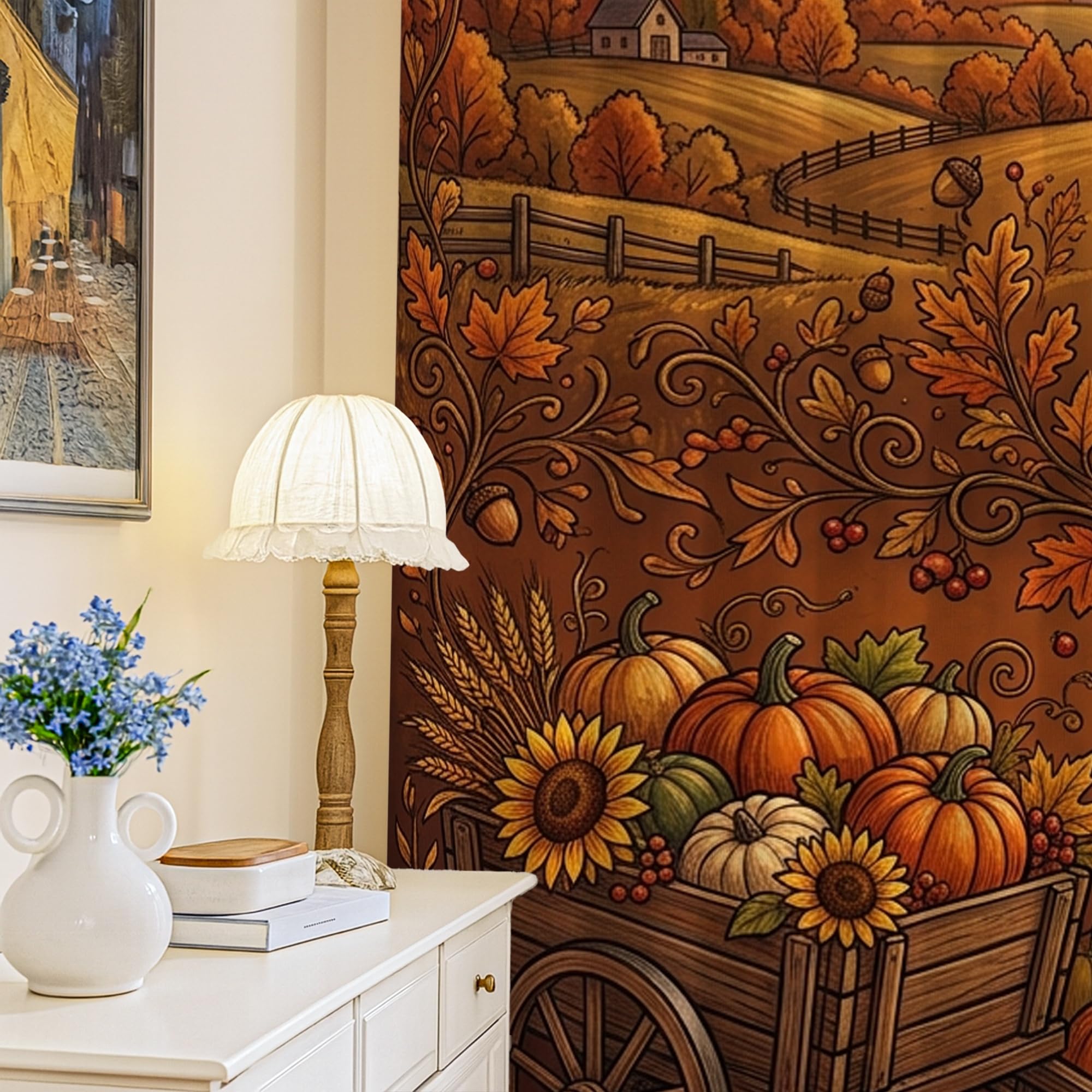 Rideaux occultants pour chambre d'enfant motif citrouilles et tournesols