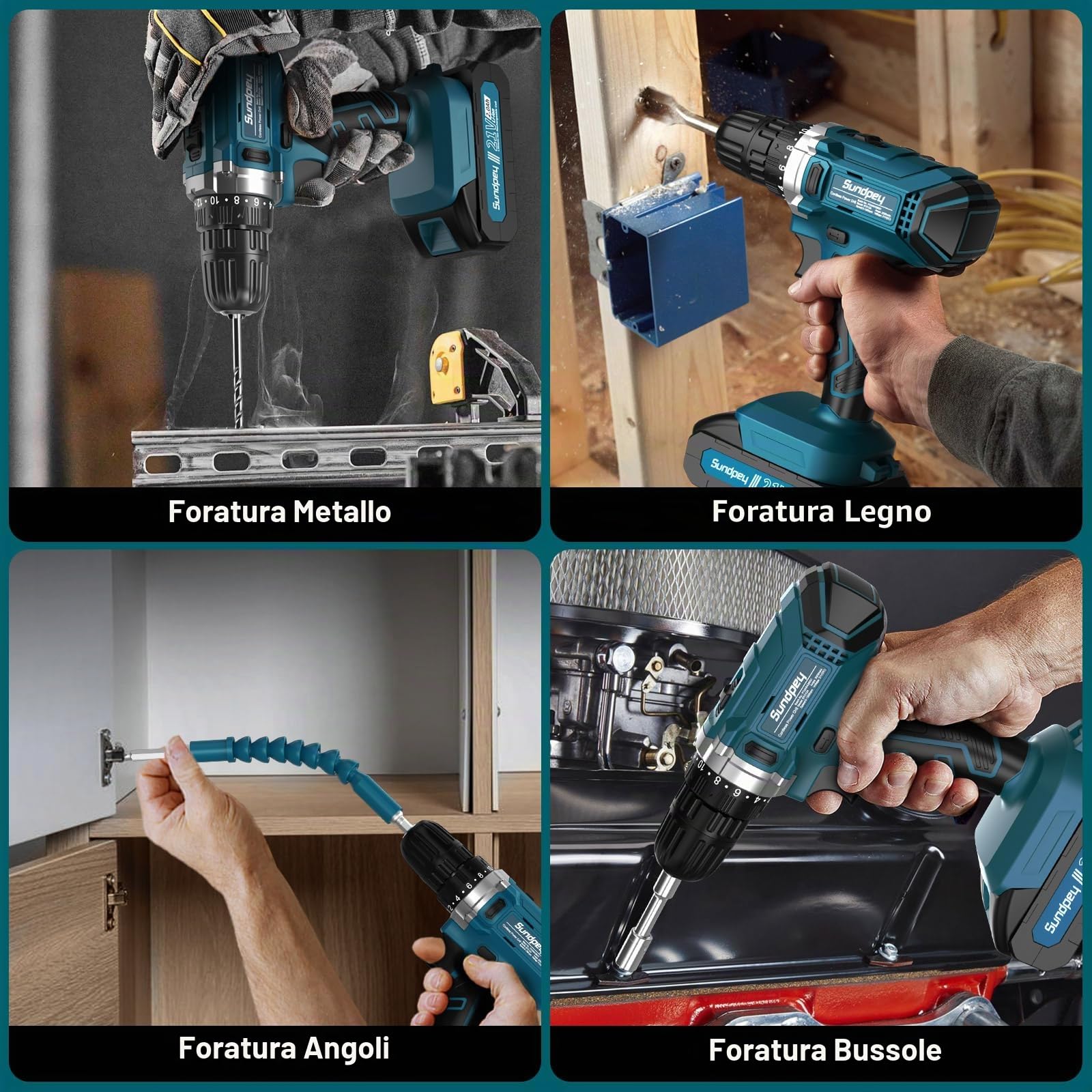 Sundpey Cassetta Attrezzi Completa 255 Pezzi con Trapano Avvitatore Batteria 21V, Avvitatore a Batteria Set Attrezzi da Lavoro con Cassetto per la Casa e la Riparazione Dell'auto per Fai Da Te