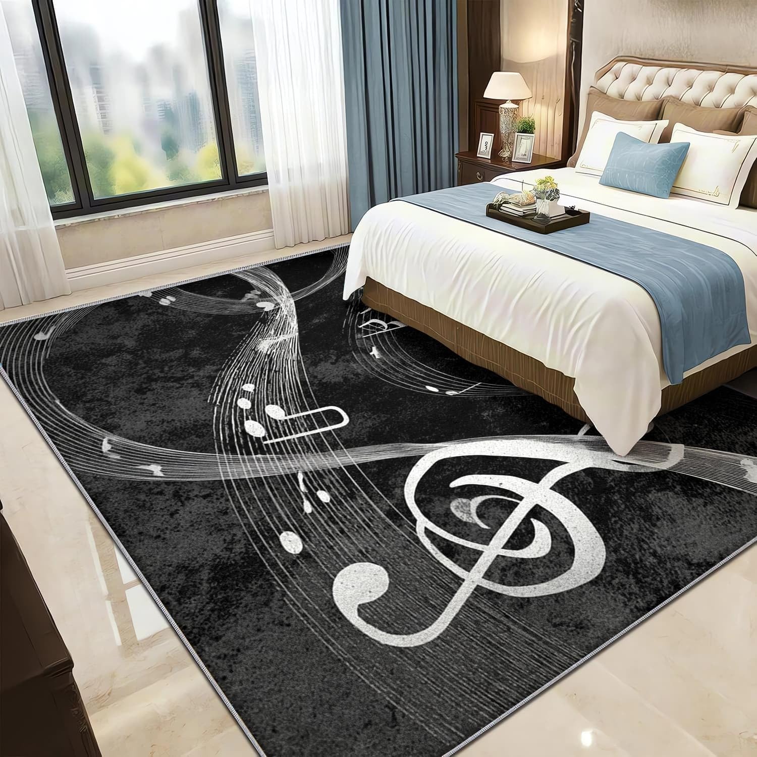 Générique 3D Imprimés Tapis Art Musique ThèMe Poil Ras Doux Lavable en Machine Antidérapant Noir Et Blanc Tapis Salon Chambre Coucher Salle à Manger D'intérieur Paillasso Moderne 120x180 cm