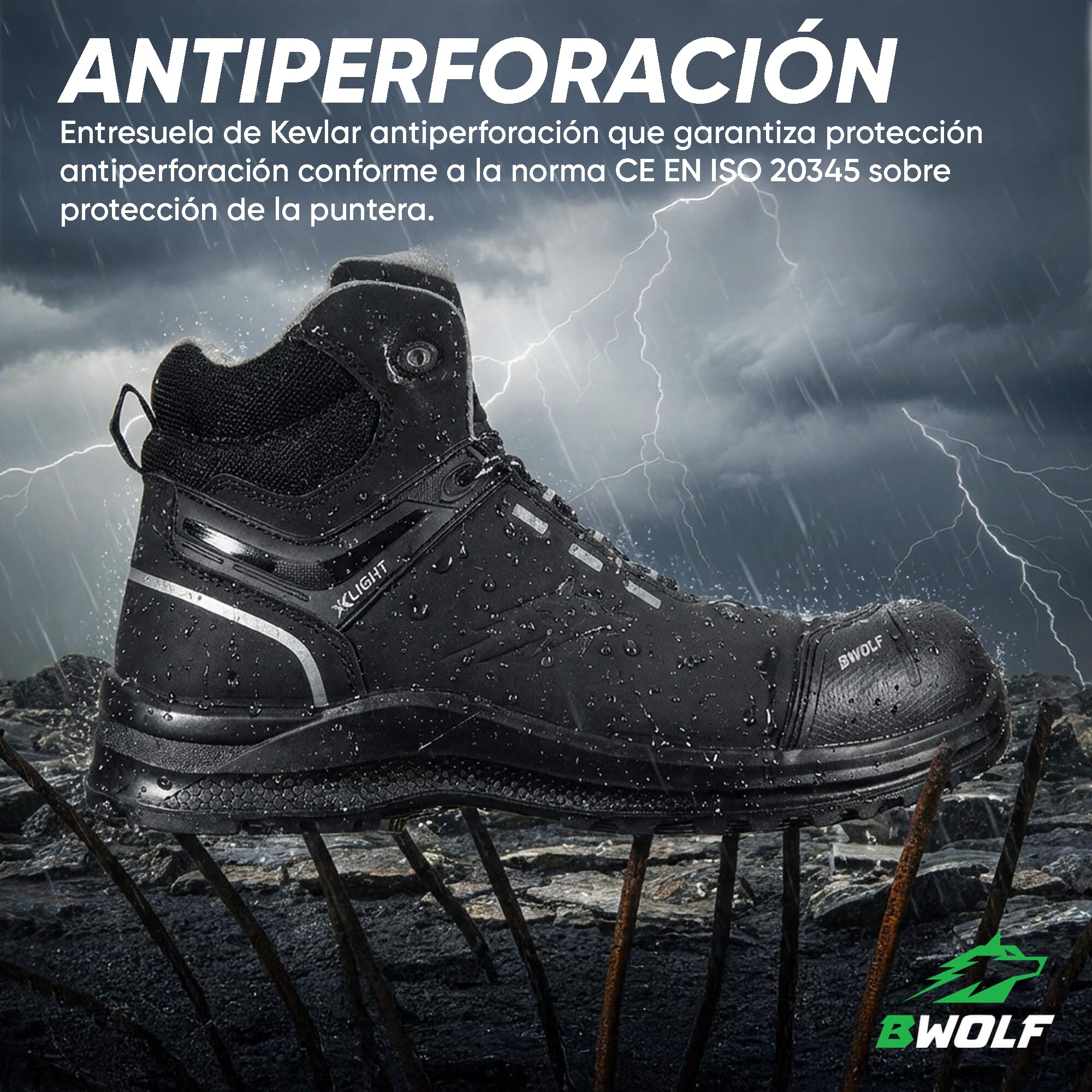 BWOLF Defender HIS3 - Zapatos de seguridad para hombre de piel nobuck repelente al agua, puntera de Kevlar y entresuela antideslizante