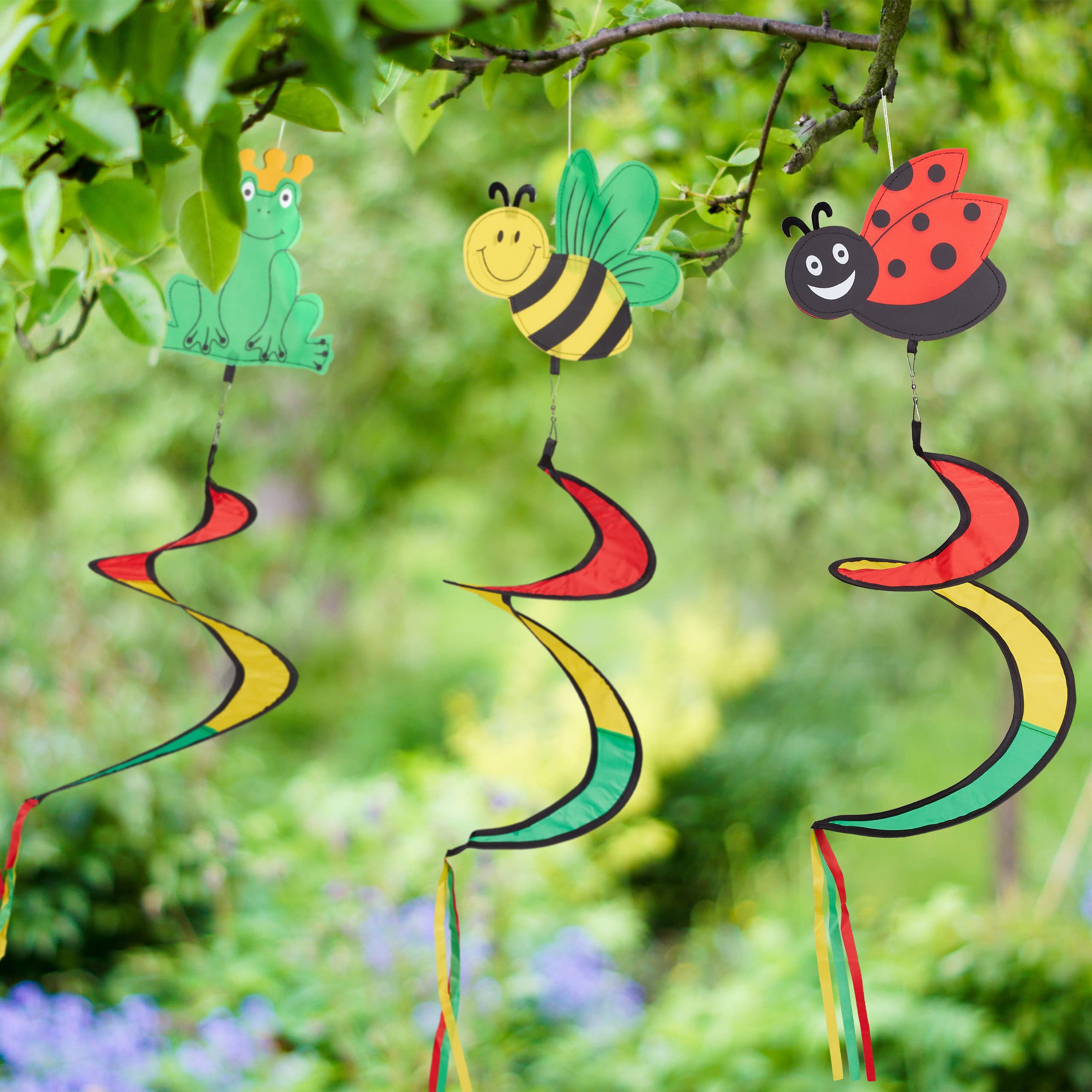 Relaxdays Moulin à Vent en Spirale, Set de 3, Motif Animaux, Jardin et Balcon, Multicolore