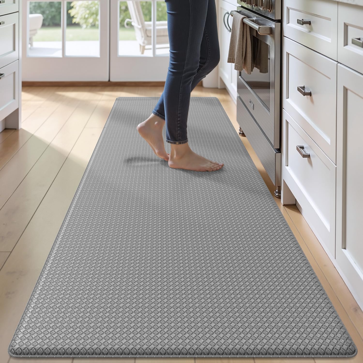 Kitchen Mats for Floor Cushioned Anti Fatigue, 23x71 Long Runner Rug Waterproof, Memory Foam Padded for Standing, Grey