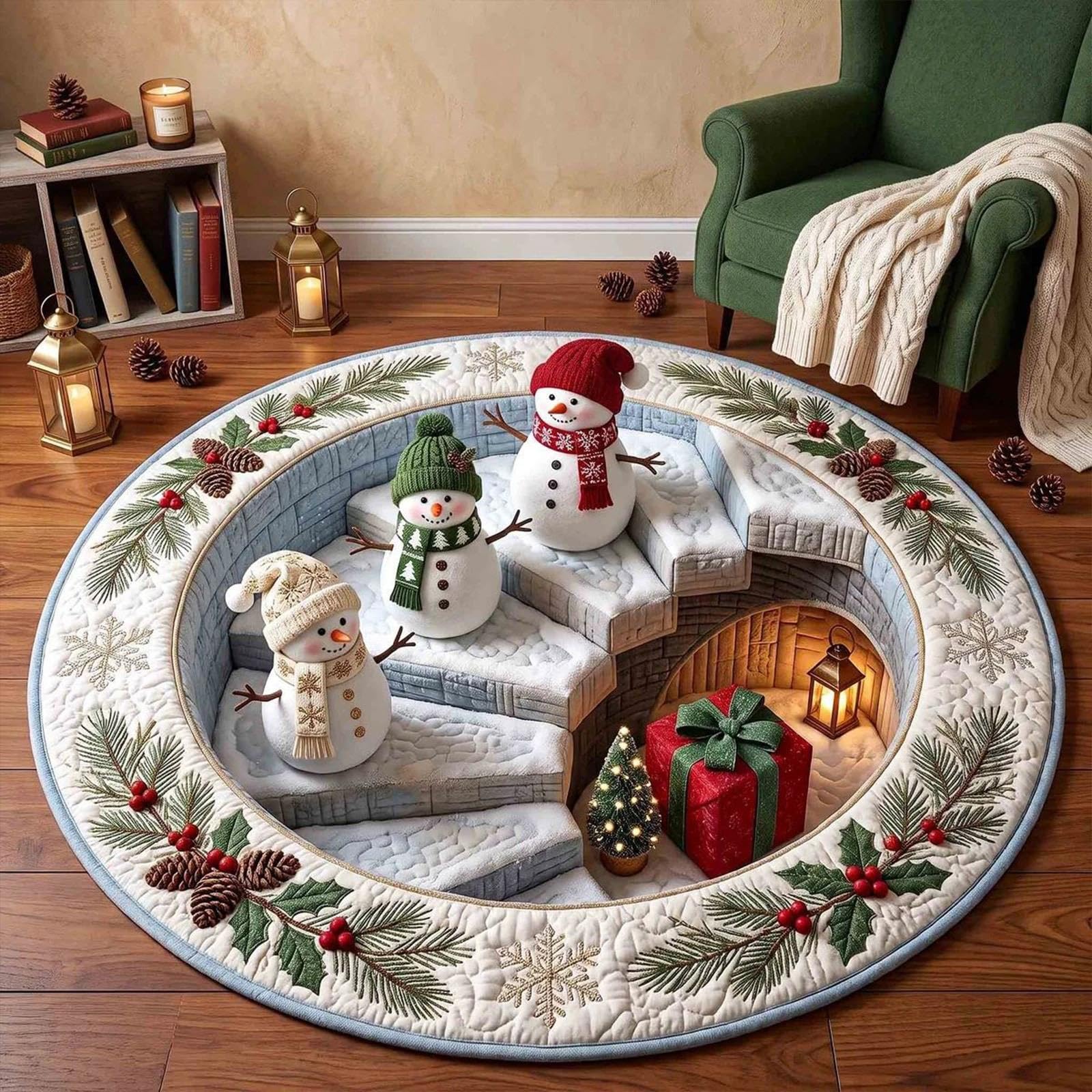 3D Christmas Rugs Optical Illusion Round Mat, Realistic 3D Xmas Rug — image 1