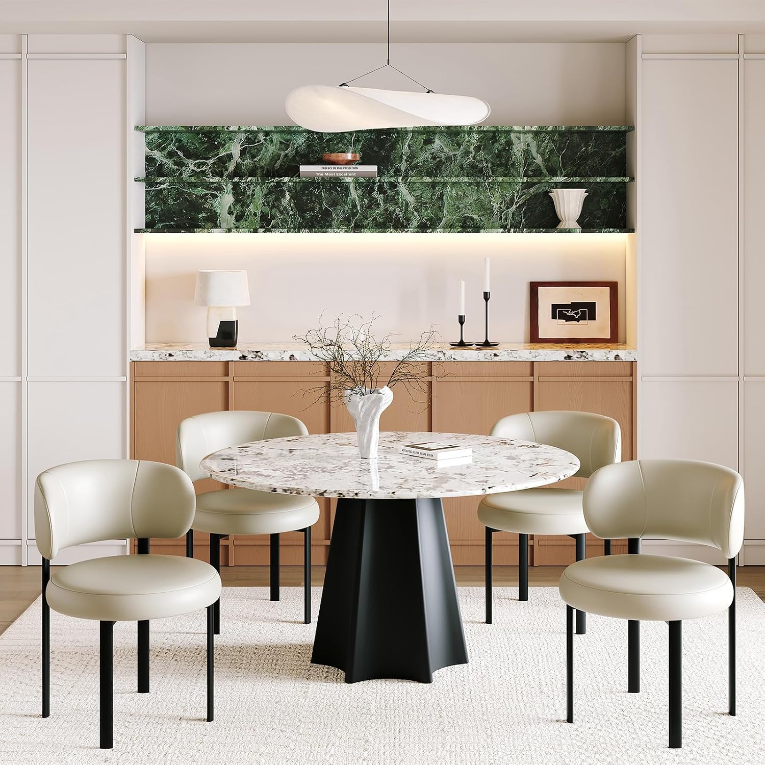 Dining Chairs Set of 4, Faux Leather Dining Chairs, Beige