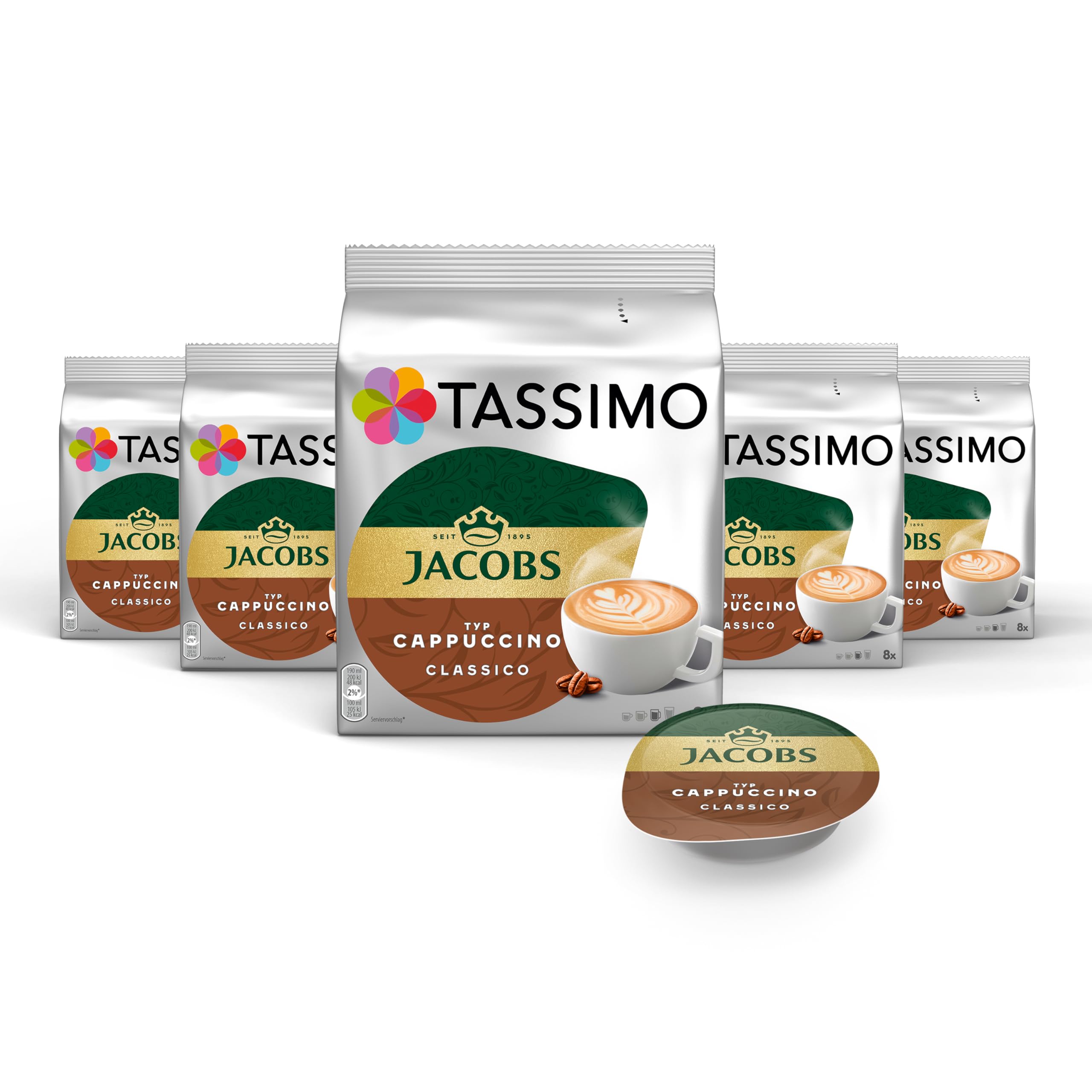 Tassimo Kapseln Jacobs Cappuccino Classico, Mittlere Röstung, 5 x 8 Pads, 40 Kaffeekapseln