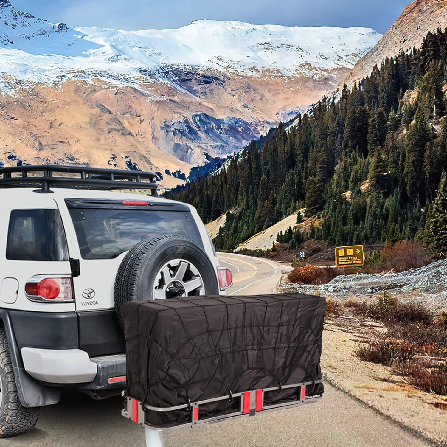 Nеw Dеаl Basket Trailer Hitch Cargo Carrier 60x 21 Folding Trailer Hitch Luggage Rack with Cargo Bag and Net, 550 LBS Capacity Vehicle Cargo Carriers Hitch mount Fit 2 Receiver for SUV, Truck, Car (Grey)