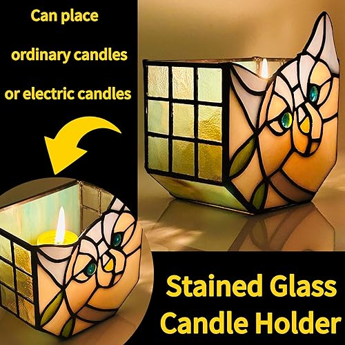 Miniatura 2 de Maceta de gato de vitral, bonitas macetas para plantas, maceta pequeña con diseño único de cara de gato, decoración de terrario inclinable, 4.6 x 3