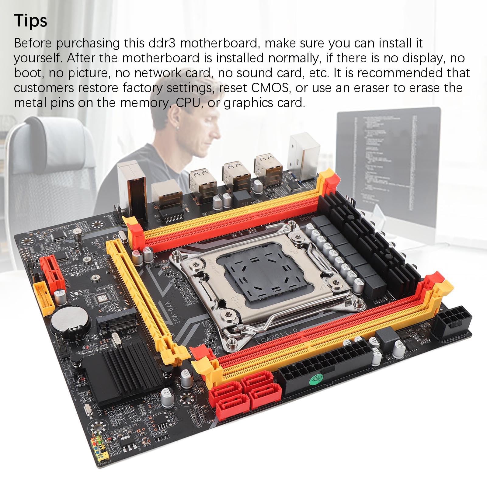 Cuifati Placa Base LGA 2011 Gaming, Equipada con Chipset X79, 6 USB 2.0, 2 Canales de Ranura DDR3 RAM, Puerto M.2 para E5 V1, V2 y 3a 4a Generación para Procesadores de la Serie Core I7