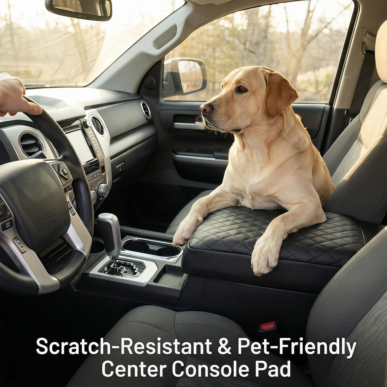 Center Console Cover for Toyota Tundra 2007-2013 & Sequoia 2008-2022 Middle Console Lid Protector Pad Arm Rest Cover with Side Pockets Leather Anti Scratches Interior Accessories(thickened version)