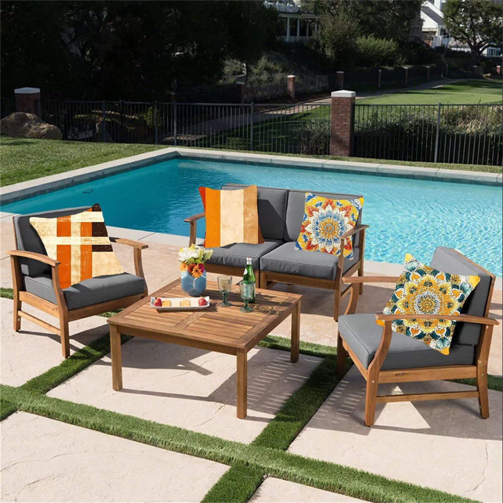 Kissenbezug 55x55 4er Set, Outdoor Kissen Mandala Sofakissen, Wasserdicht Kissenbezüge Gelb Dekokissen mit Unsichtbarem Reißverschluss, Zierkissenbezüge für Schlafzimmer Sofa Stuhl Bett Garten G1-603