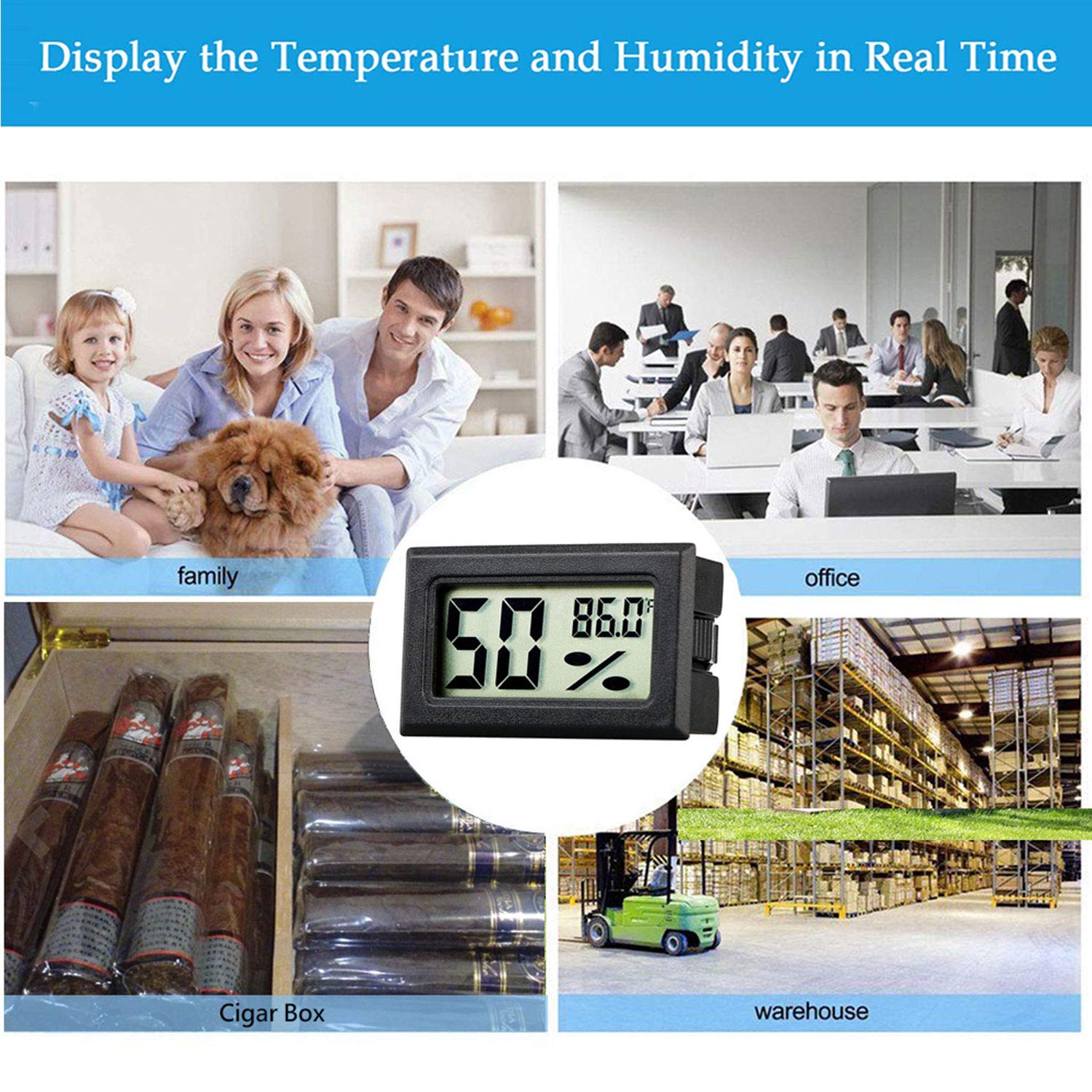 Rojuna Mini Thermometer Hygrometer, Small Digital Electronic Temperature Humidity Meters Gauge Indoor LCD Display Fahrenheit for Humidors, Greenhouse, Garden, Cellar, Fridge, Mason Jar (5) : Patio, Lawn & Garden