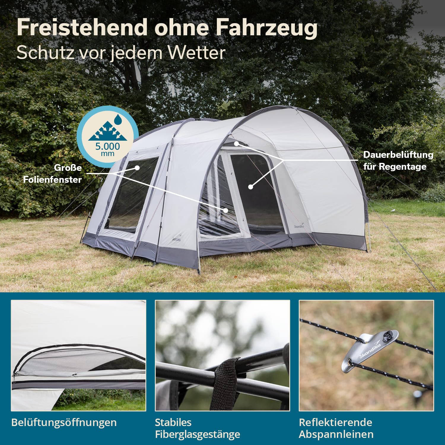 Skandika Kuppelzelt Pitea 4 Flex Protect Bundle mit Van-Schleuse | Campingzelt für 4 Personen, mit Schleuse für Van, eingenähter Zeltboden, Wassersäule 5000 mm, UPF 50+ | Zelt, Camping, Outdoor