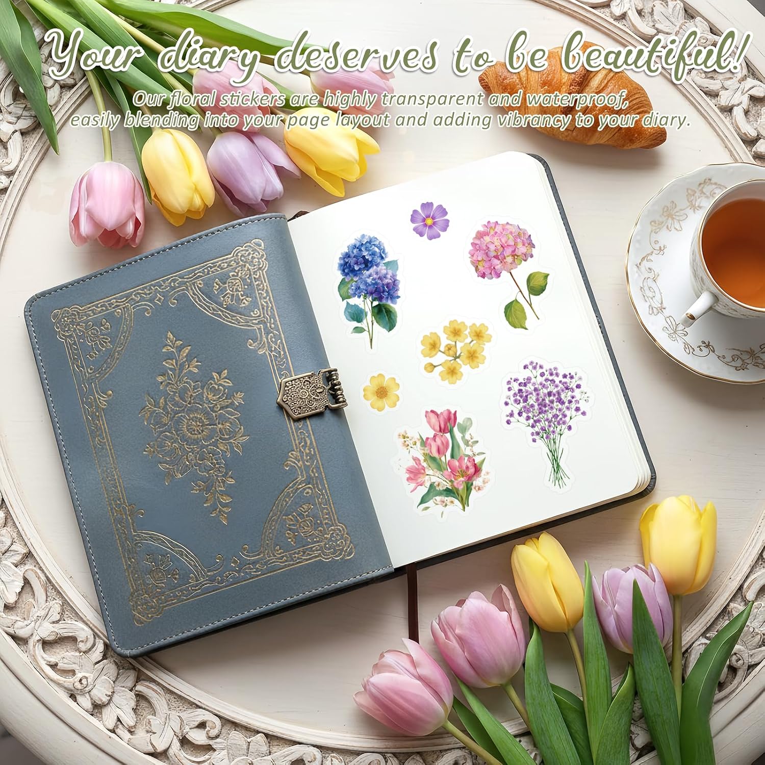 300 Pieces Flower Stickers for Scrapbooks, Transparent Floral Stickers for Scrapbook Supplies, Bible,Junk Journaling Supplies, and Journal for Adults.